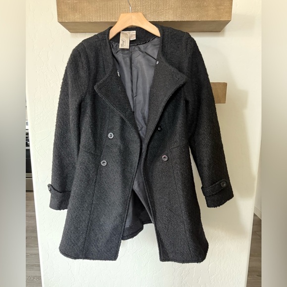 Forever 21|Wool blend black peacoat,tweed style in classic feminine style••Large - Picture 5 of 14